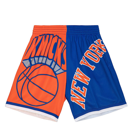 Mitchell & Ness Knicks Big Face Fashion Shorts 5.0 In Blue & Orange - Front View