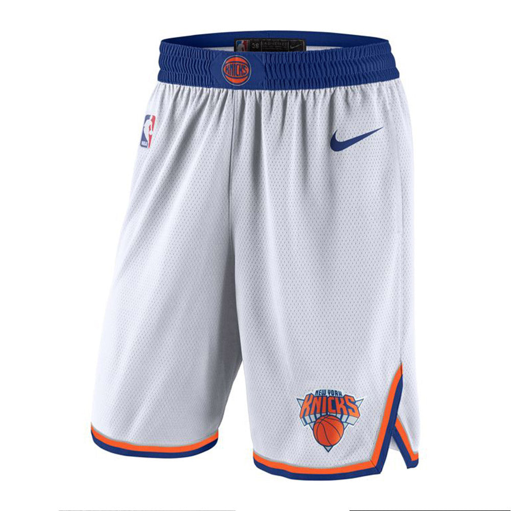 Nike Knicks Dri-Fit Association Shorts In White, Blue & Orange - Front View
