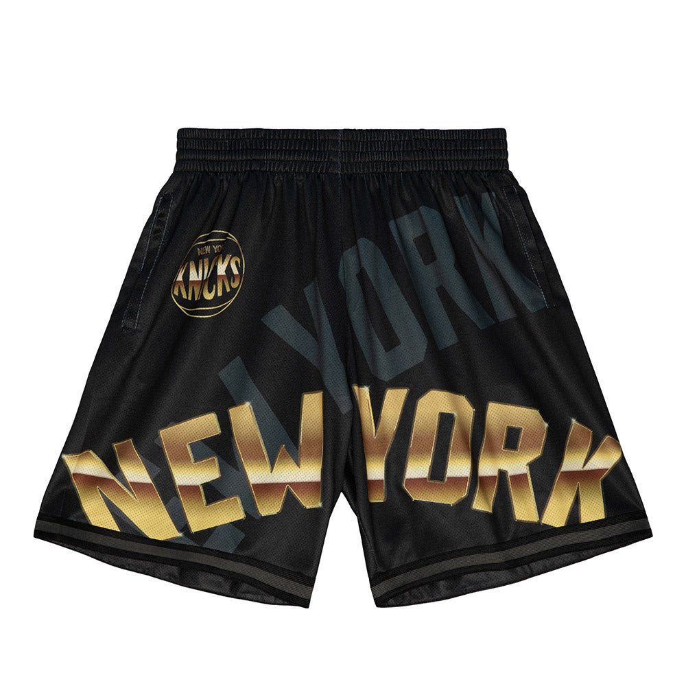 Mitchell & Ness Knicks Big Face 4.0 Fashion Short In Black & Gold - Front View