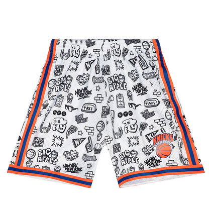 Mitchell & Ness Knicks Doodle Swingman Shorts In White - Front View