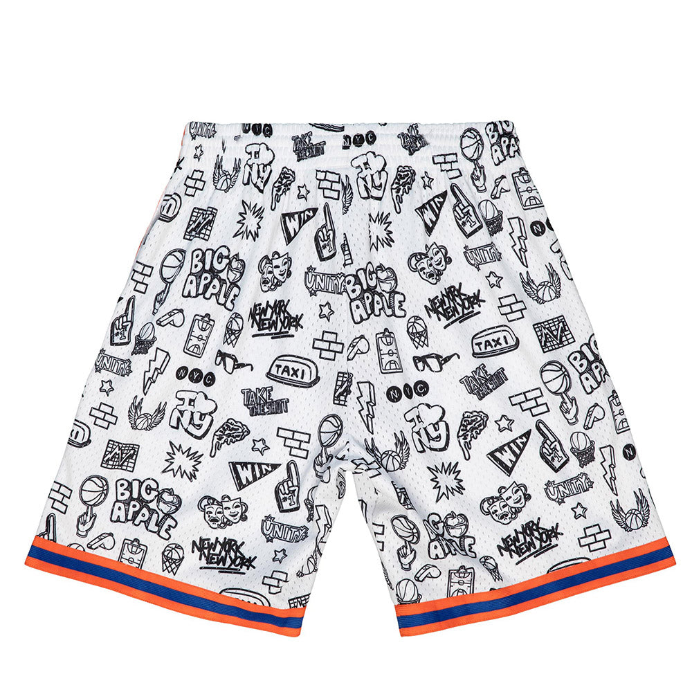 Mitchell & Ness Knicks Doodle Swingman Shorts In White - Back View