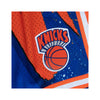 Mitchell & Ness Knicks Hyper Hoops Swingman Short In Blue, Orange & White - Zoom View On Left Leg Graphic