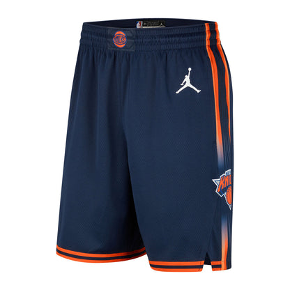 Nike Knicks 22-23 Statement Dri-fit Swingman Shorts In Blue & Orange - Front View