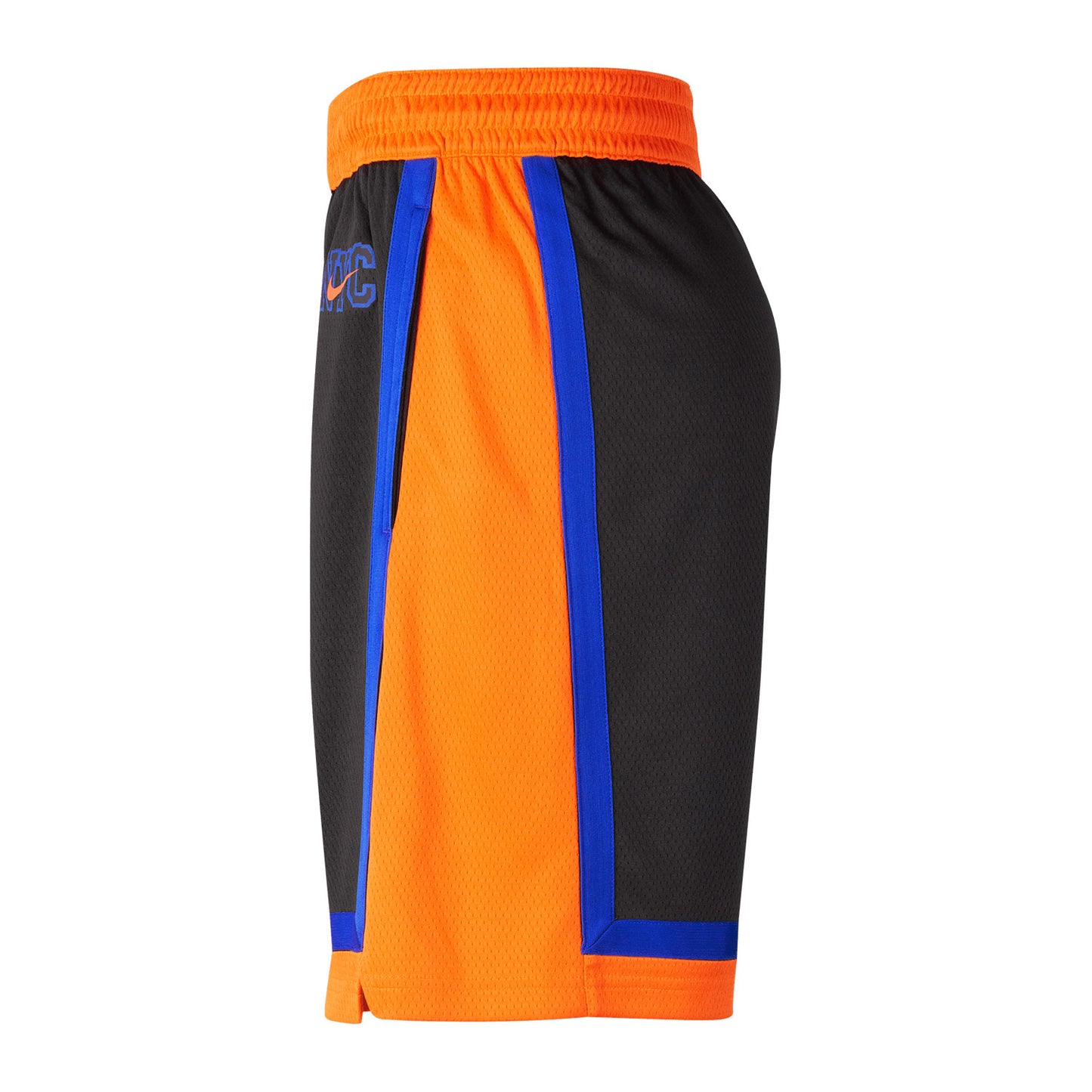 Nike Knicks City Edition 22-23 Dri-fit Swingman Shorts In Black, Orange & Blue - Left Side View