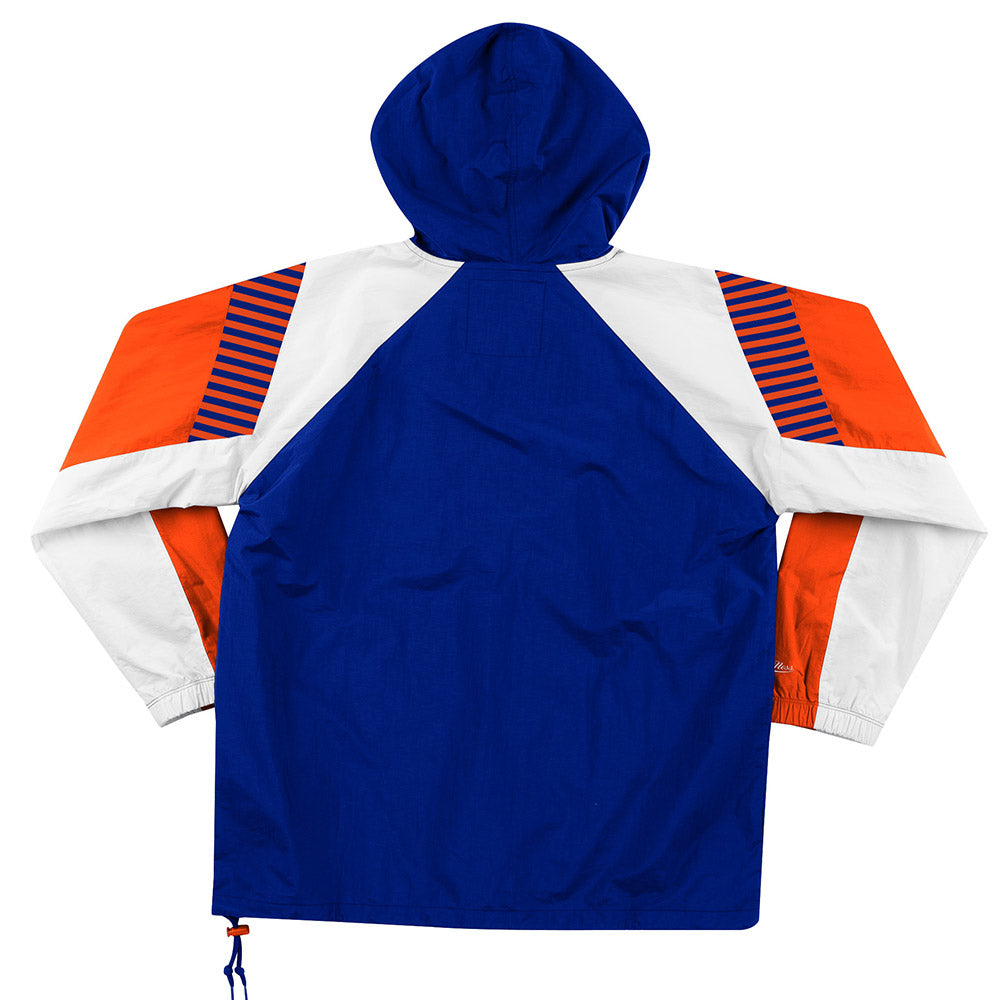 Mitchell & Ness Knicks 1/2 Zip Anorak Jacket in Blue, Orange, and White - Back View