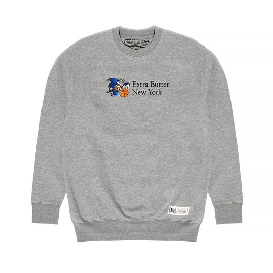 Knicks Extra Butter x Mitchell & Ness Origin Crewneck in Grey - Front View