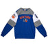 Knicks Mitchell & Ness Overtime Fleece Crew in Blue and Grey - Front View