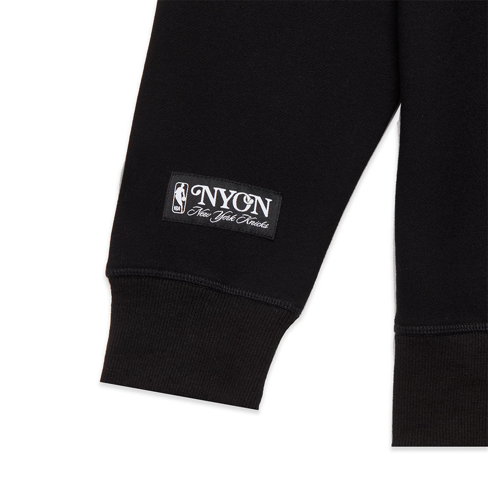 NYON X KNICKS CLASSIC NYK CREW in Black - Sleeve Tag Close Up