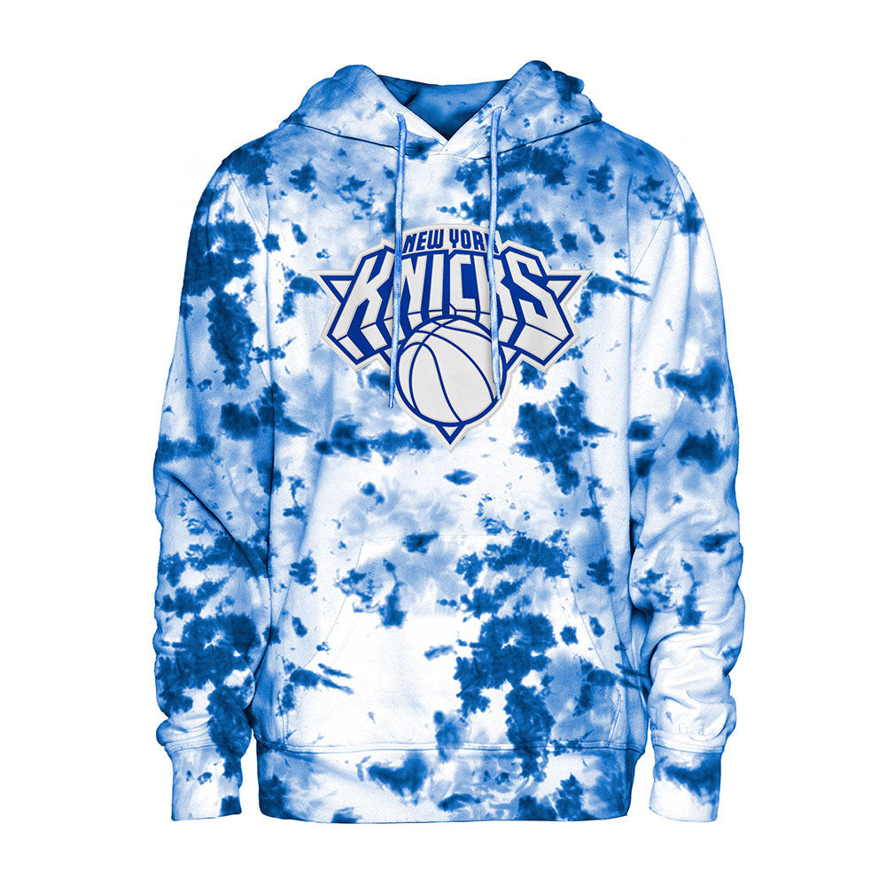 New Era Knicks Team Color Tie Dye Logo Hoodie in Blue - Front View