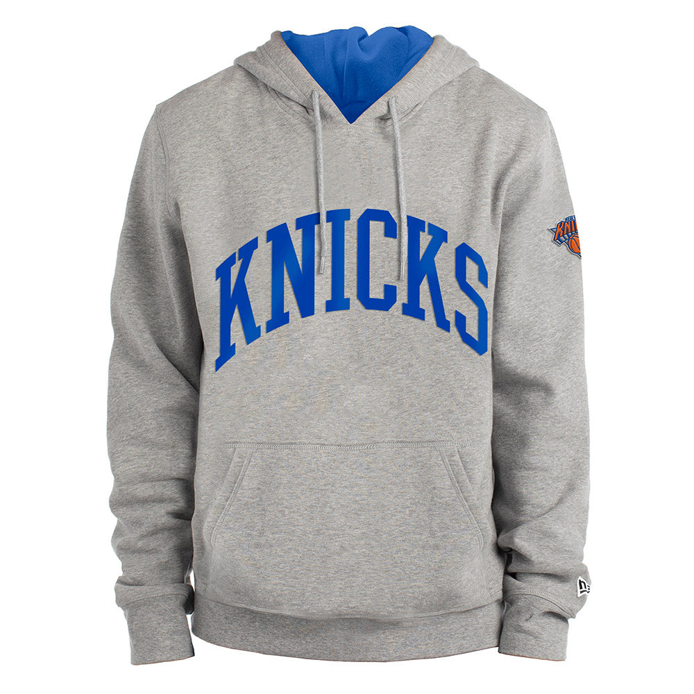 New Era Knicks Fleece with Contrast Hood In Grey & Blue - Front View