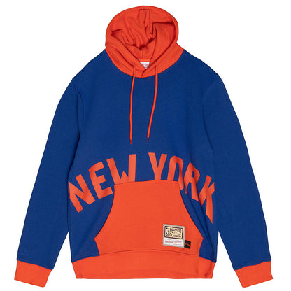 Mitchell & Ness Knicks Big Face Hoodie 5.0 In Blue & Orange - Front View