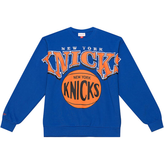 Mitchell & Ness Knicks Fashion Fleece Crew Sweater In Blue & Orange - Front View