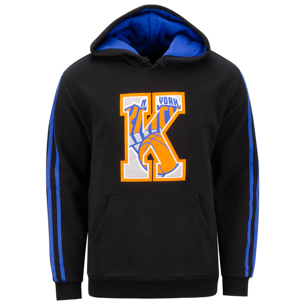 FISLL Knicks Stripe Oversized Print Hoodie In Black, Orange & Blue - Front View