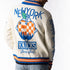 Wild Collective Knicks Jacquard Sweater In Cream, Blue & Orange - Back View On Model
