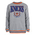 New Era Knicks Retro Ribbed Crewneck Fleece In Grey, Blue & Orange - Front View