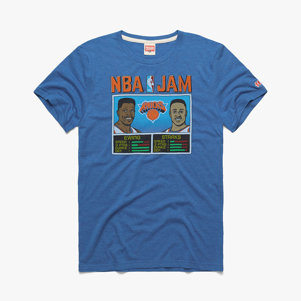Homage Knicks Starks and Ewing NBA Jam T-Shirt in Blue - Front View
