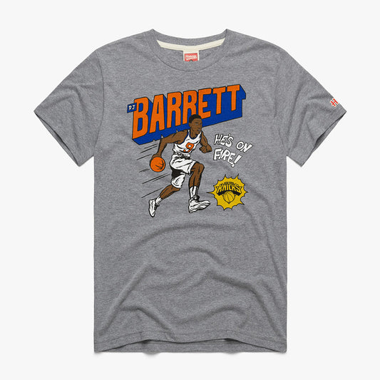 Homage Knicks RJ Barrett Comic Book Tri-Blend T-Shirt in Grey - Front View