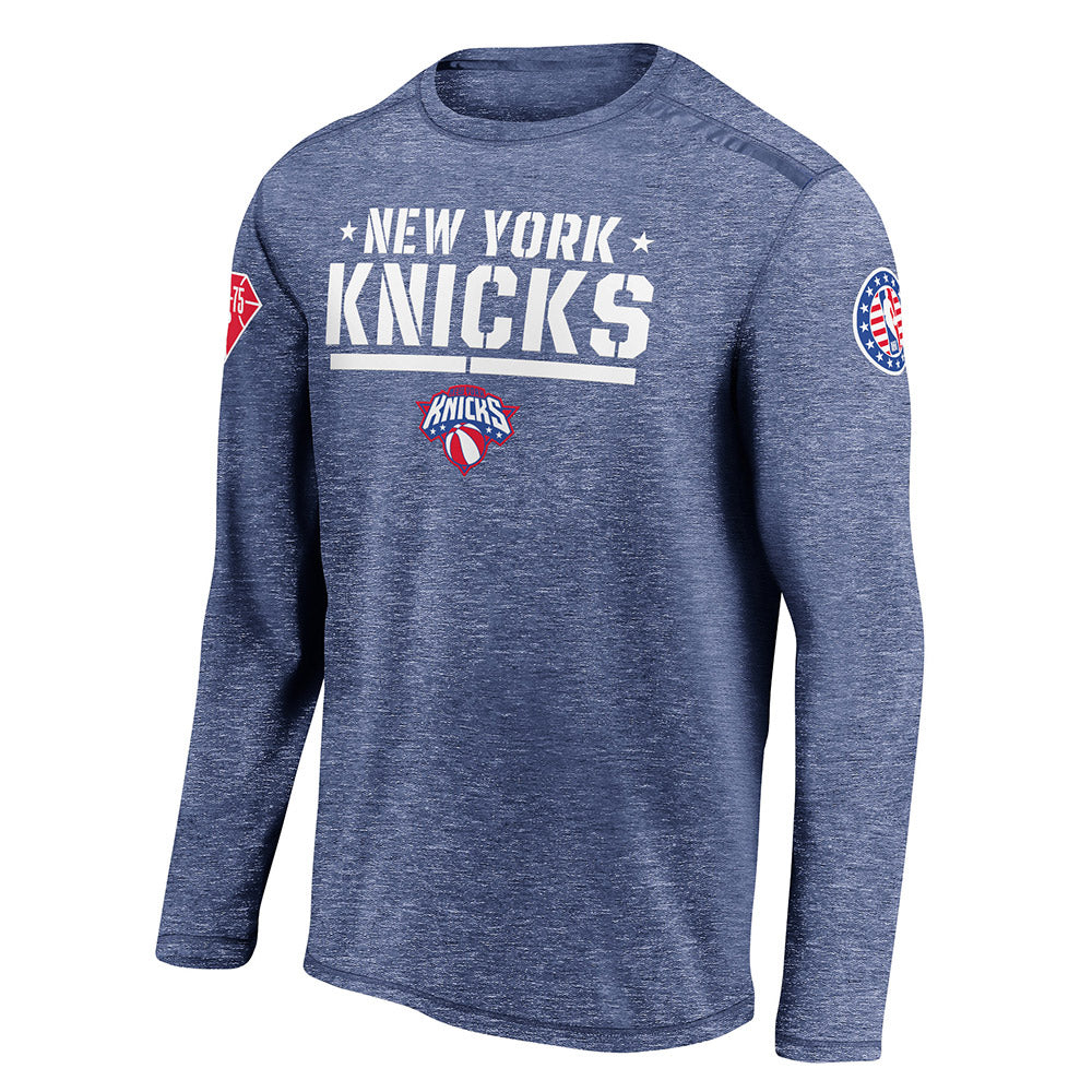 Fanatics Knicks Military Appreciation Night Long Sleeve Shooter Tee in Blue - Front View