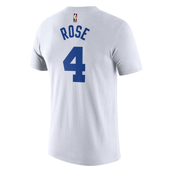 Knicks Derrick Rose Nike Classic Name & Number Tee in White - Back View