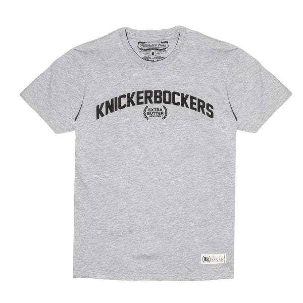Knicks x Extra Butter x Mitchell & Ness Knickerbockers Arc Tee in Grey - Front View