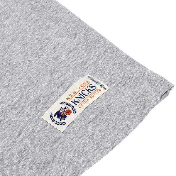 Knicks x Extra Butter x Mitchell & Ness Knickerbockers Arc Tee in Grey - Tag Close Up