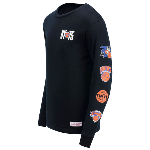 Mitchell & Ness Knicks 75th Anniversary Long Sleeve Tee in Black - Side View