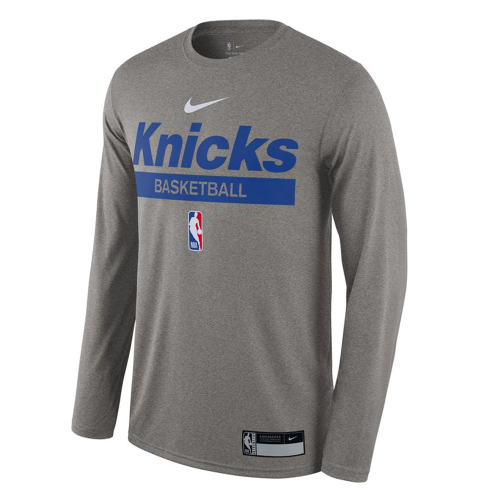 Nike Knicks On Court 22-23 Grey Practice Longsleeve Tee - Front View
