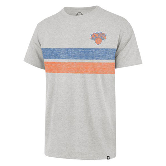 '47 Brand Knicks Bars Bond Tee In Grey, Blue & Orange - Front View