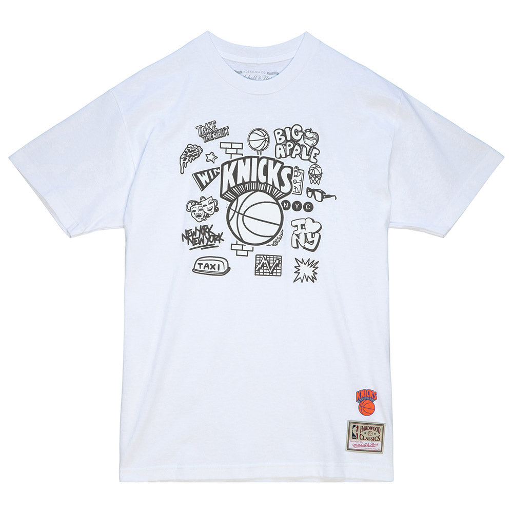 Mitchell & Ness Knicks Doodle Tee In White - Front View