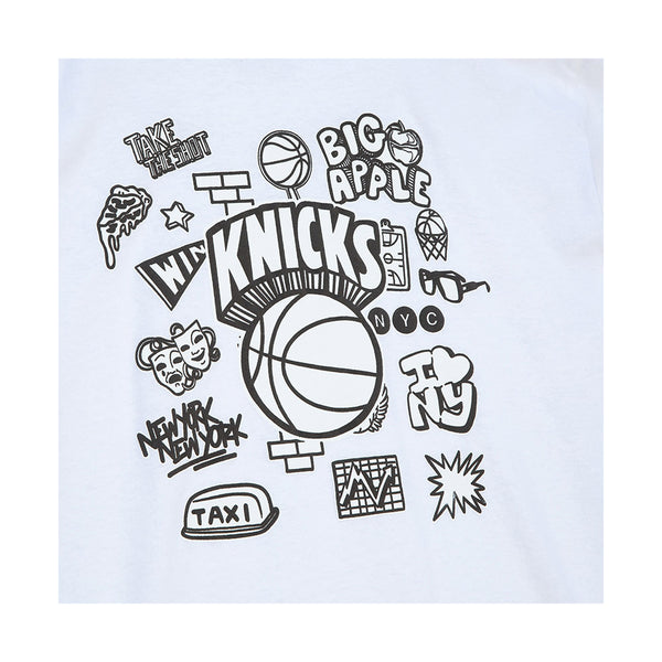 Mitchell & Ness Knicks Doodle Tee In White - Zoom View On Front Graphic