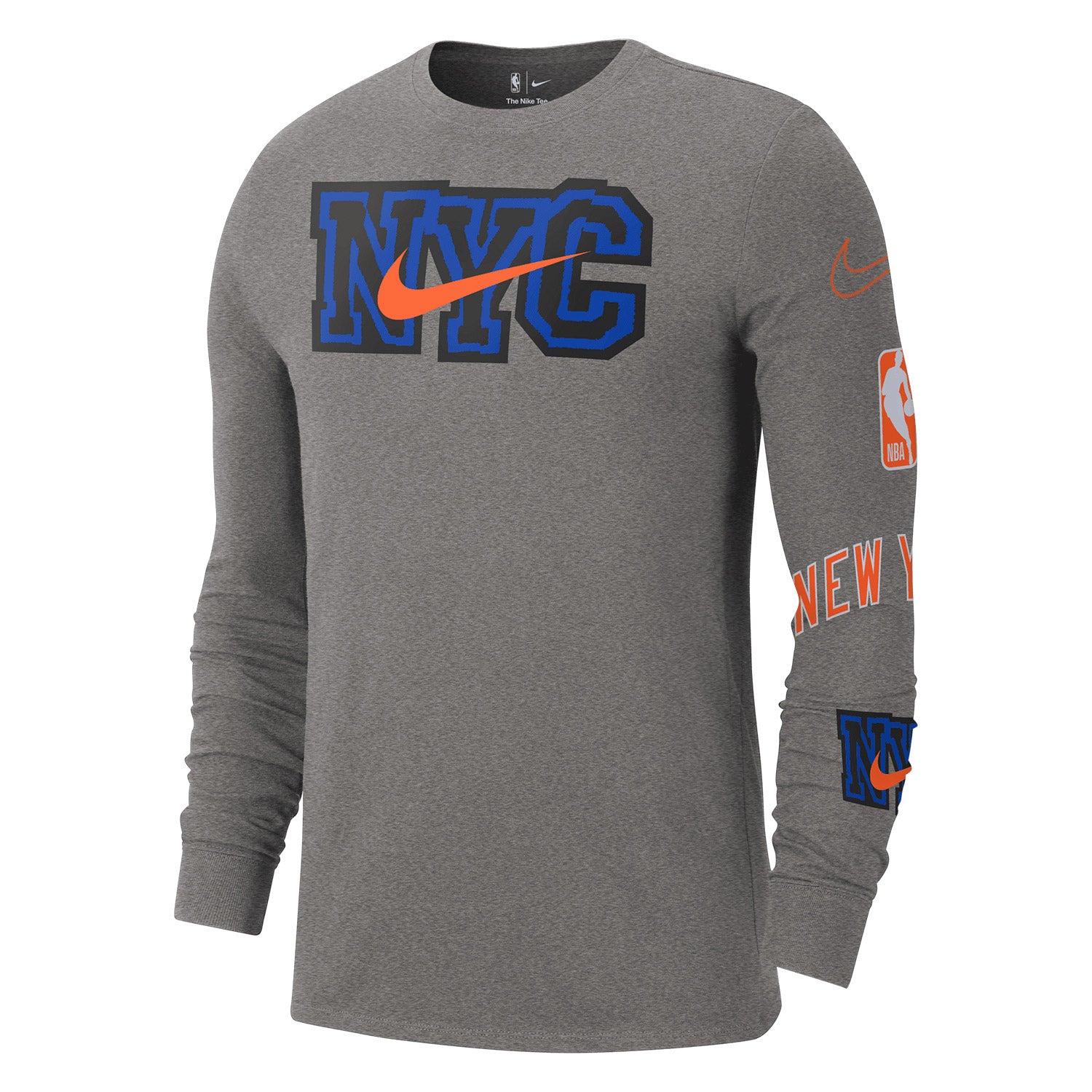 New York Knicks Nike City Edition 22-23 NYC Longsleeve Tee In Grey - Front View