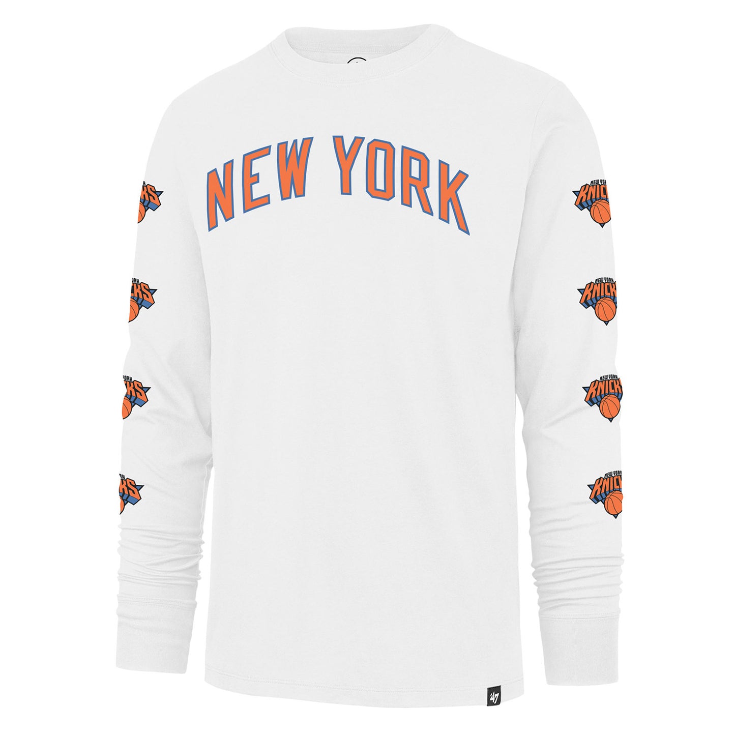 '47 Brand Knicks 22-23 City Edition Franklin Long Sleeve Tee In White & Orange - Front View