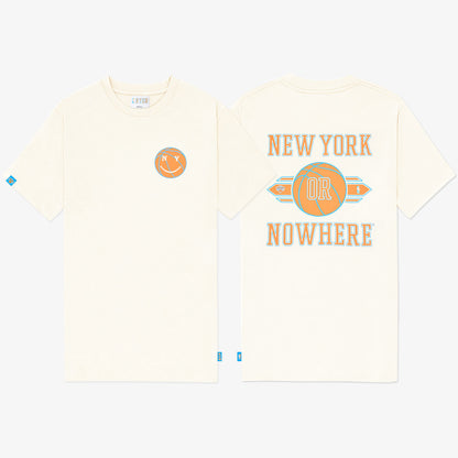 NYON x Knicks "Swish" Tee In Cream - Combined Front & Back View