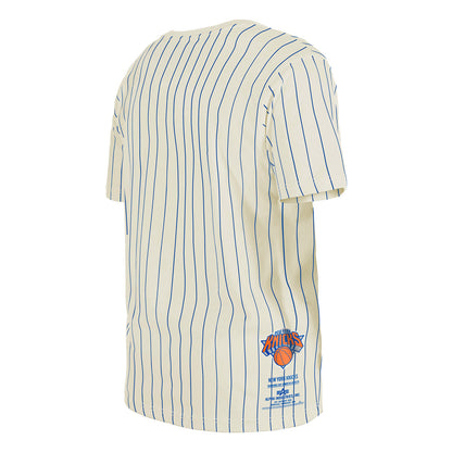 New Era Knicks Alpha Collection Tee In Cream & Blue - Back Right Side View