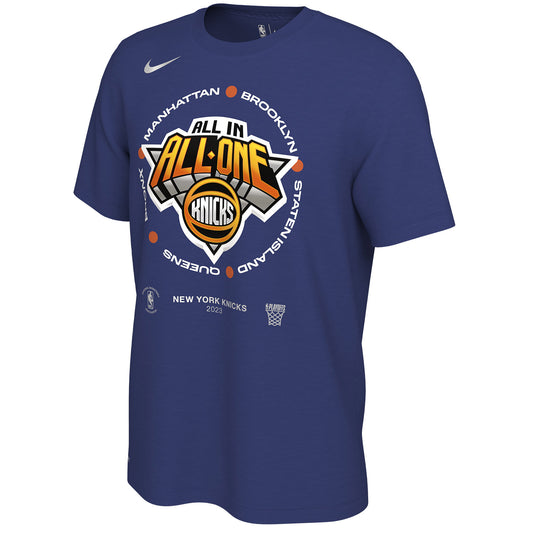 Nike Knicks 22-23 Playoff Participant Mantra T-Shirt - In Blue - Front View