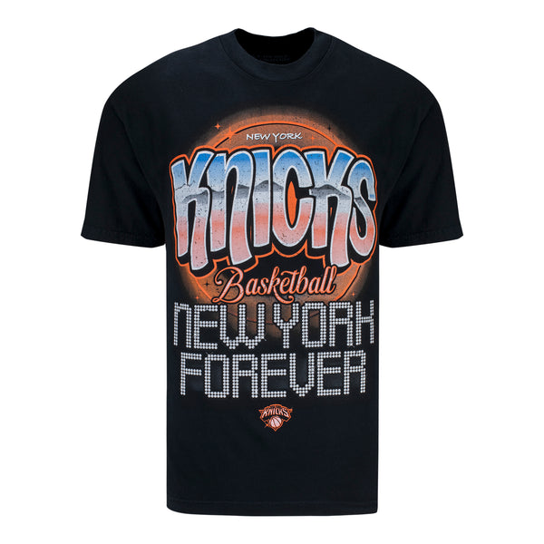 The Wild Collective Knicks NY Forever Band T-Shirt In Black - Front View
