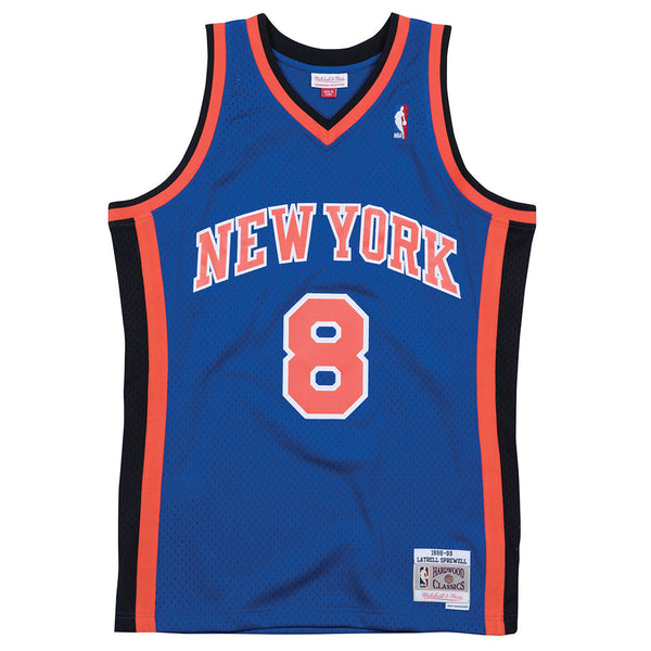 Latrell Sprewell Mitchell & Ness 98-99 Road Swingman Jersey in Blue - Front View