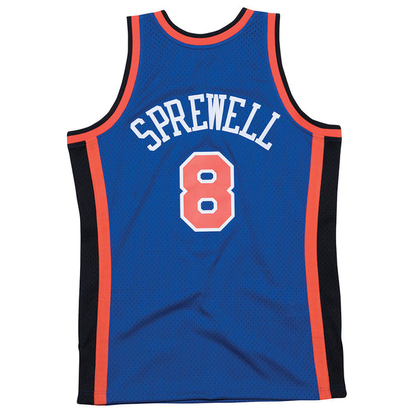 Latrell Sprewell Mitchell & Ness 98-99 Road Swingman Jersey in Blue - Back View