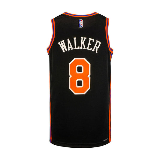 New York Knicks Youth Kemba Walker Nike City Edition Jersey in Black - Back View