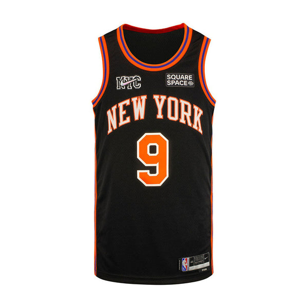 New York Knicks Youth RJ Barrett Nike City Edition Jersey in Black - Front View
