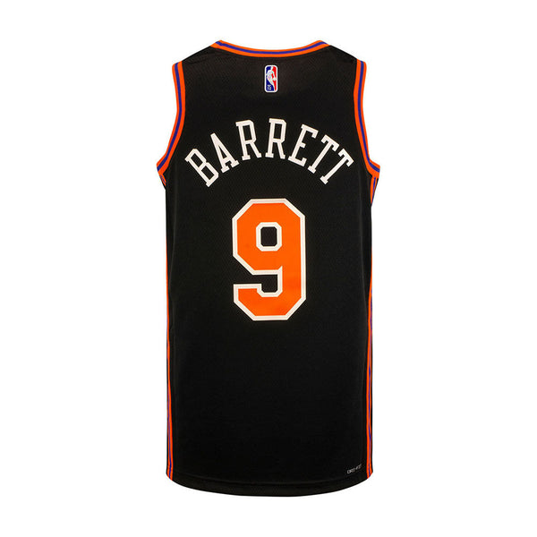 New York Knicks Youth RJ Barrett Nike City Edition Jersey in Black - Back View