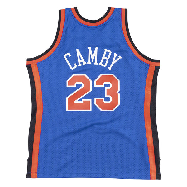 Marcus Camby Mitchell & Ness 98-99 Road Swingman Jersey in Blue - Back View