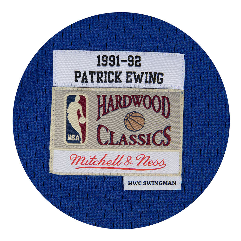 Men's Mitchell & Ness Patrick Ewing Blue/Orange New York Knicks Hardwood Classics 1991/92 Split Swingman Jersey Size: Small