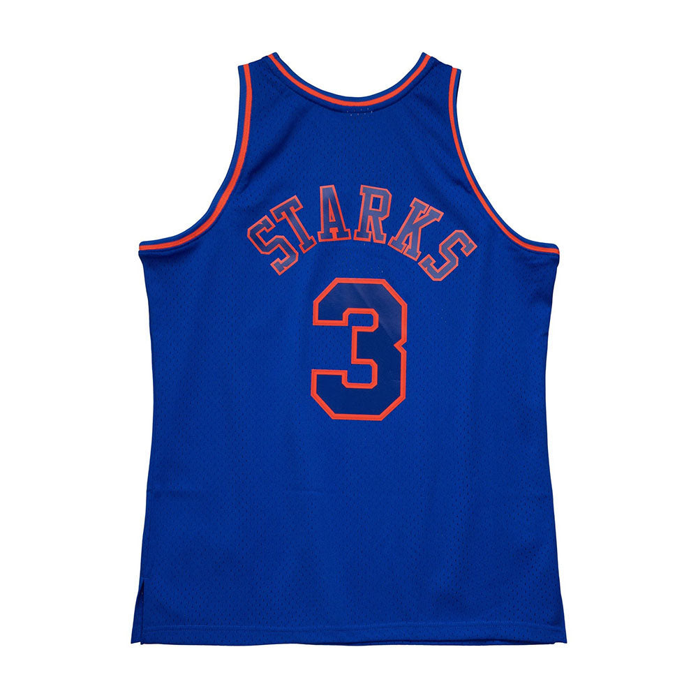 CollectibleXchange John Starks New York Knicks Autographed & Inscr. with 1994 ECF Game 7 Stats Custom Blue Jersey (CX Auth)