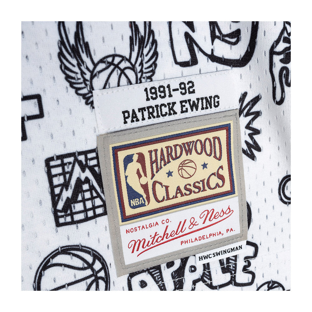 Mitchell & Ness Knicks Doodle Patrick Ewing #33 Swingman Jersey In White - Zoom View On Waist Tag Graphic