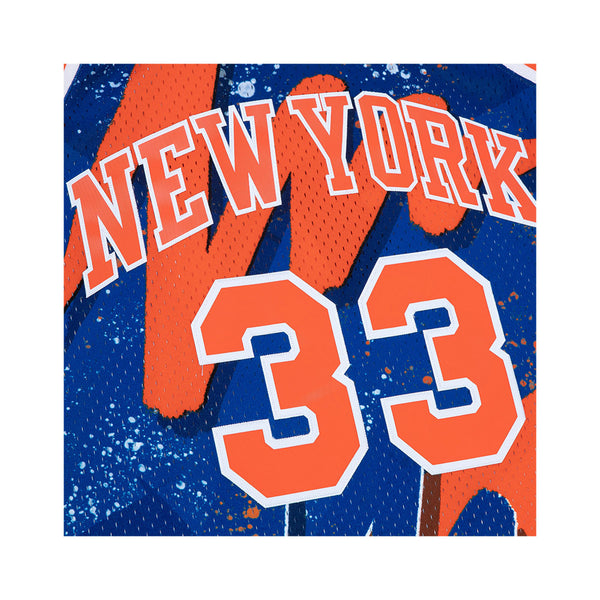 Mitchell & Ness Knicks Hyper Hoops Patrick Ewing #33 Swingman Jersey In Blue & Orange - Zoom View On Front Graphic