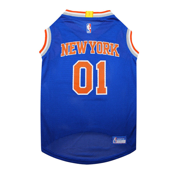 New York Knicks Pet Mesh Basketball Jersey in Blue - Back View