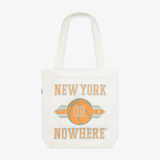 NYON X Knicks "Swish" Tote In Cream & Orange - Front View