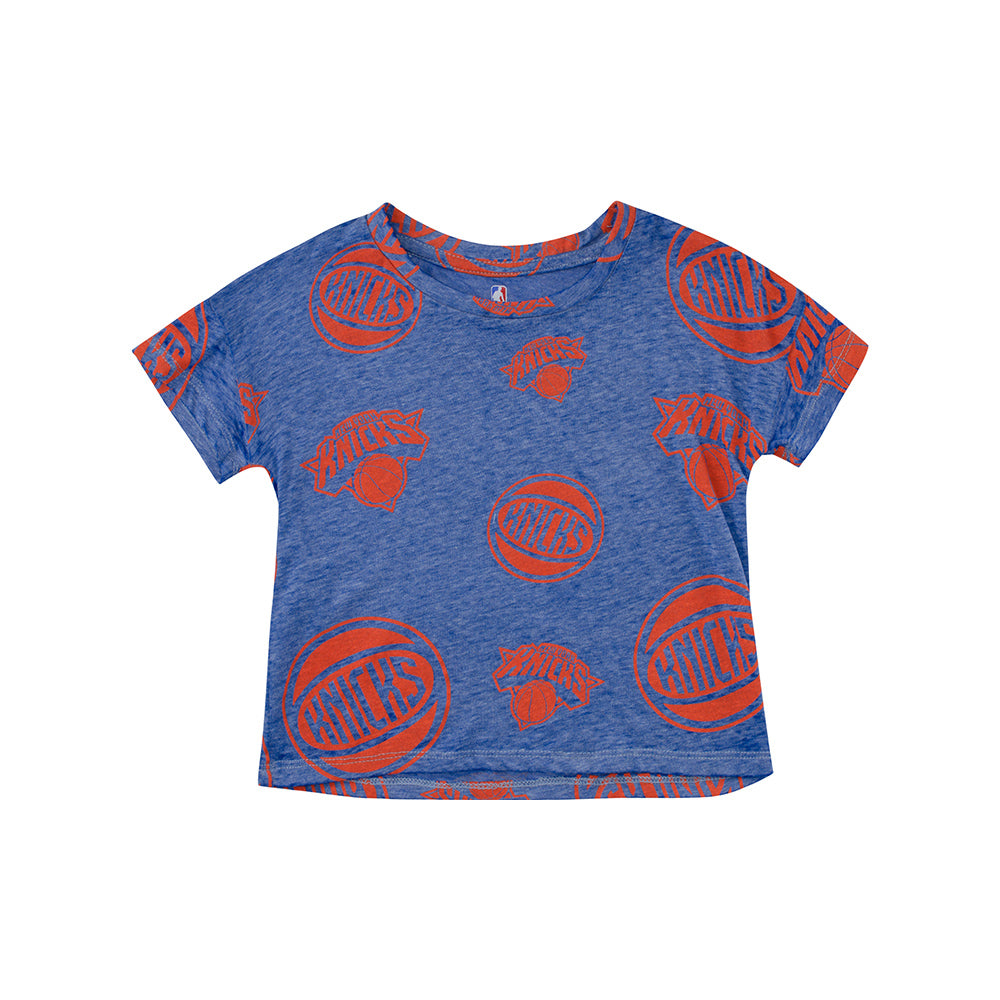 Toddler Knicks Chase Your Goals Top & Short Set in Blue, Orange and Grey - Shirt Front View