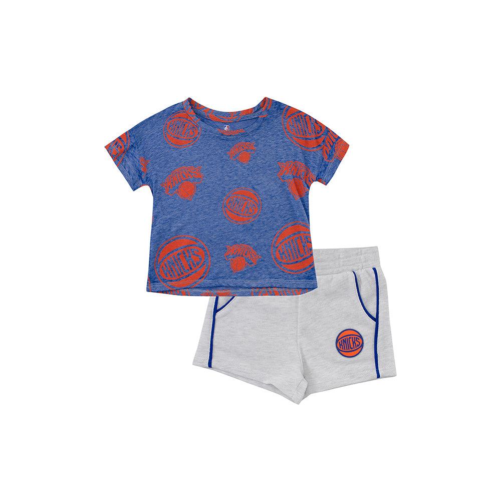 Infant Knicks Chase Your Goals Top & Short Set in Blue, Orange and Grey - Shirt and Shorts Together